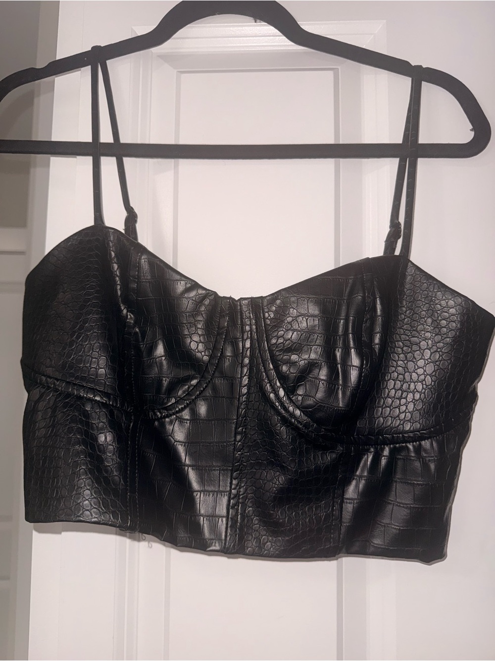 Express Black Faux Leather Cropped Bustier Top